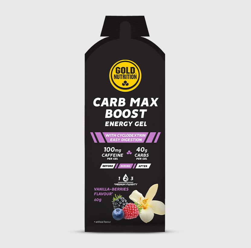 Carb Max Boost Energy Gel with caffeine for enhanced performance and sustained energy.